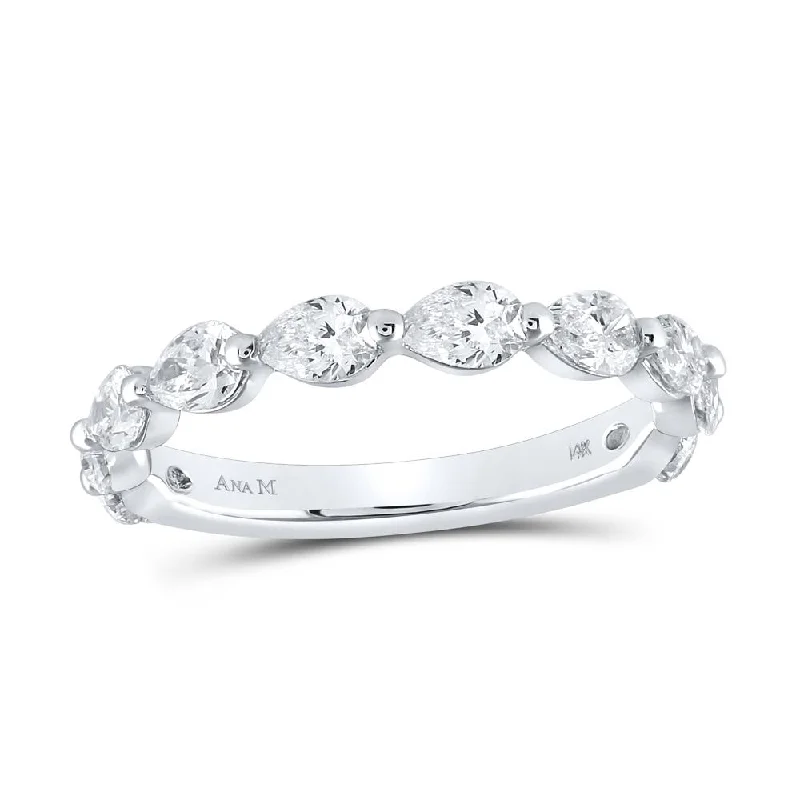 14kt White Gold Womens Pear Diamond Horizontal Sideways Row Band Ring 1-1/2 Cttw