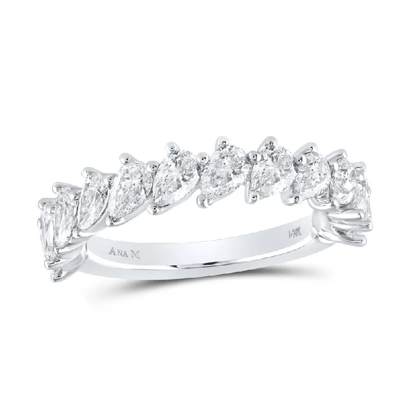 14kt White Gold Womens Pear Diamond Single Row Band Ring 1-7/8 Cttw