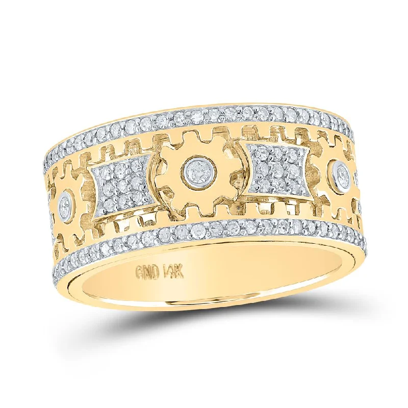 14kt Yellow Gold Mens Round Diamond Cog Eternity Band Ring 1-1/2 Cttw