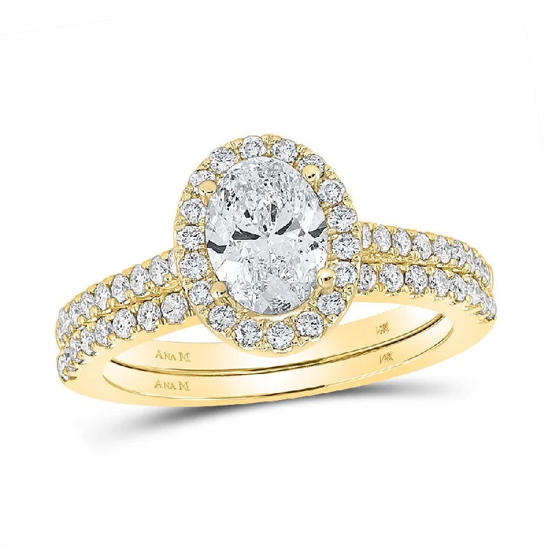 14kt Yellow Gold Oval Diamond Halo Bridal Wedding Ring Band Set 1-1/2 Cttw