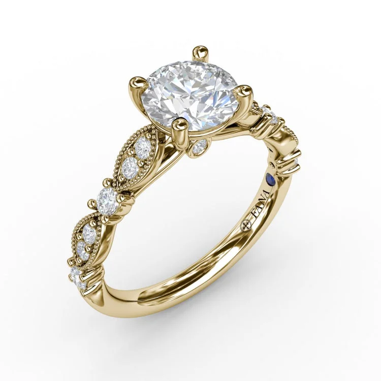 Classic Diamond Engagement Ring with Detailed Milgrain Band