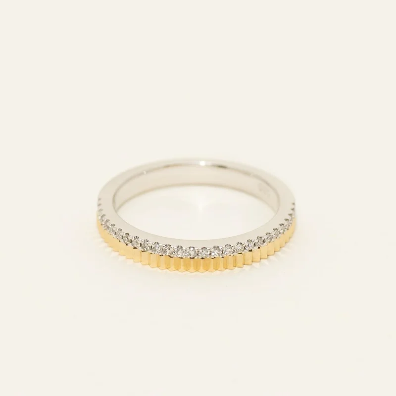 Diamond Textured Band in 14kt White and Yellow Gold (1/10ct tw)