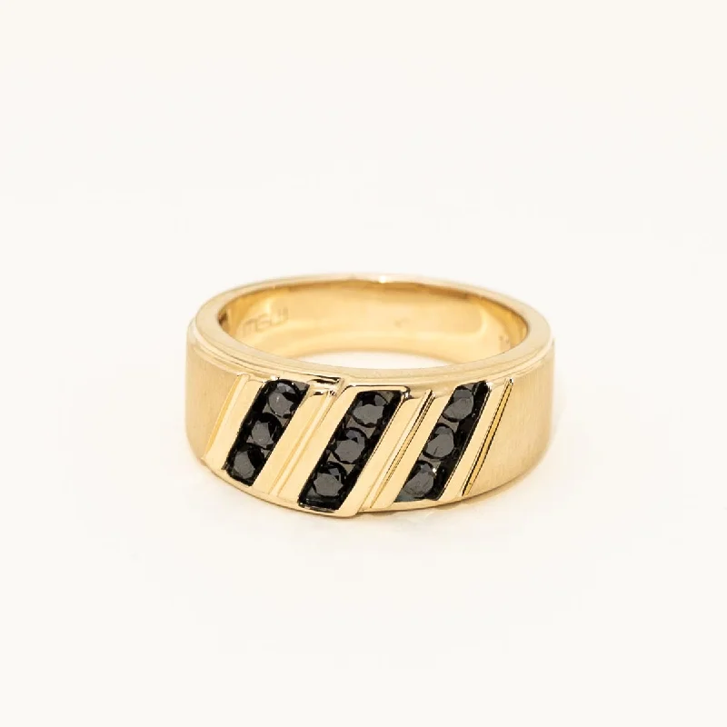 Mens Black Diamond Band in 10kt Yellow Gold (3/8ct tw)