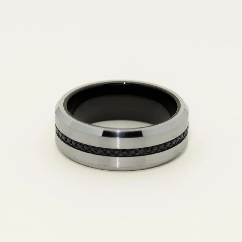 Mens Black Sapphire Band in Tungsten (8mm)