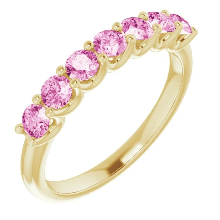 14K Yellow Natural Pink Sapphire Anniversary Band