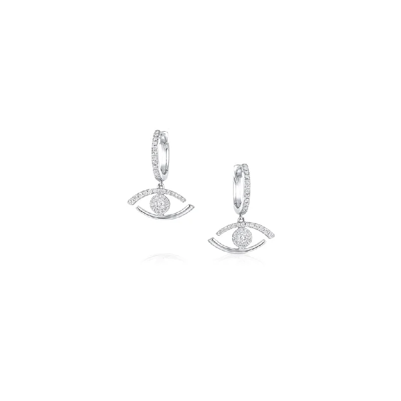 18K White Gold Diamond Evil Eye Drop Earrings