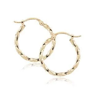 14K Yellow Gold 1.8X18mm Twisted Tube Hoop Earrings