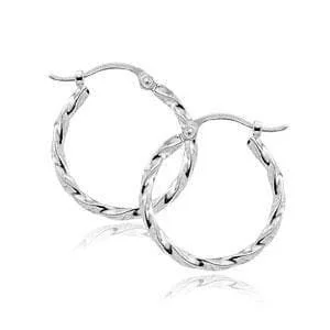 14K White Gold 1.8X18mm Twisted Tube Hoop Earrings