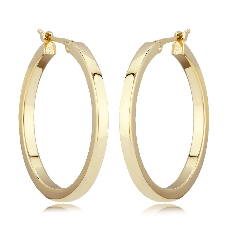 14K Yellow Gold 2X25mm Square Tube Hoop Earrings