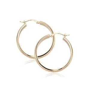 14K Yellow Gold 18mm 1/2 Round Tube Hoop Earrings