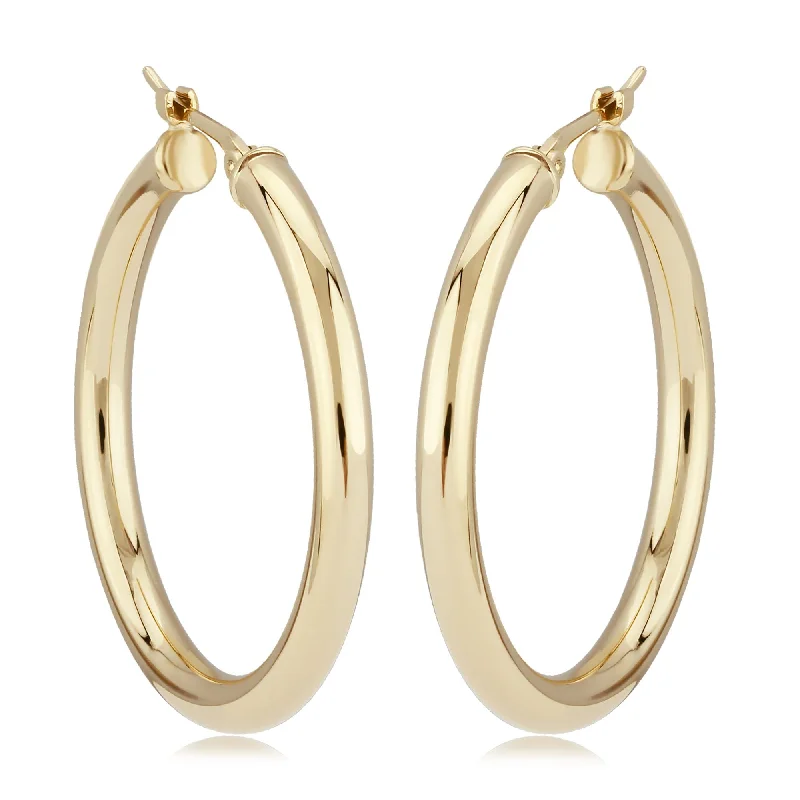 14K Yellow Gold 3X30mm S/D Hoop Earrings