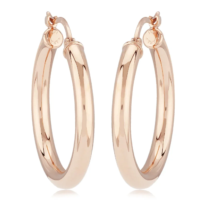 14K Rose Gold 3X25mm S/D Hoop Earrings