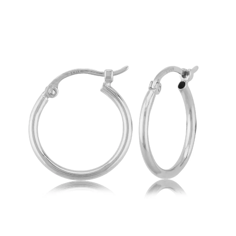 14K White Gold 1.5X15mm S/D Hoop Earrings