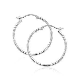 14K White Gold 1.5X20mm S/D Hoop Earrings