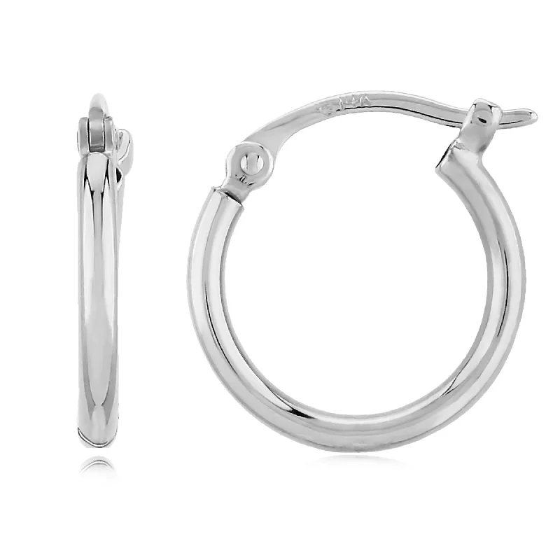 14K White Gold 1.5X12mm S/D Hoop Earrings