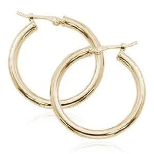 14K Yellow Gold 2.5X25mm S/D Hoop Earrings