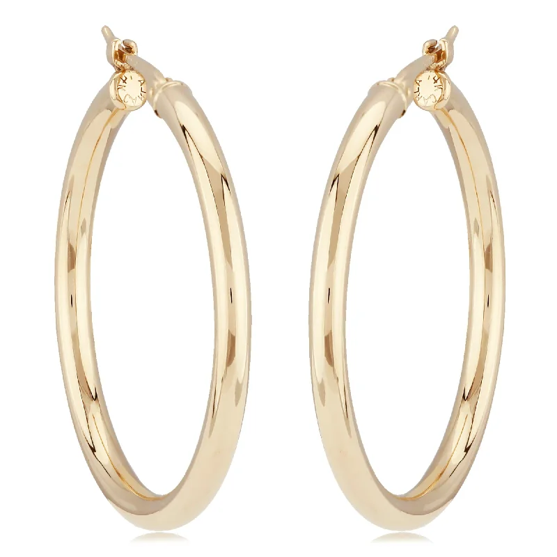 14K Yellow Gold 2.5X30mm S/D Hoop Earrings