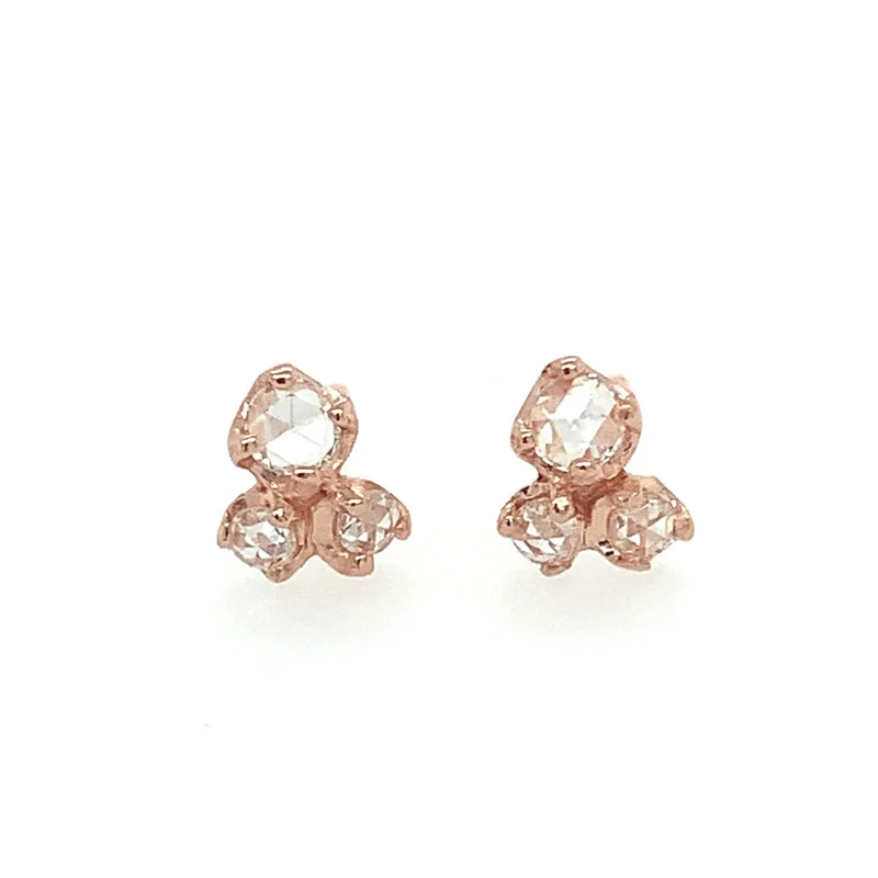 14K Three Buds Rose Gold Diamond Studs