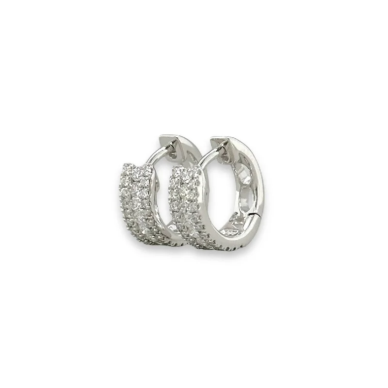 14K W Gold 0.35ctw Three Row Diamond Hoop Earrings