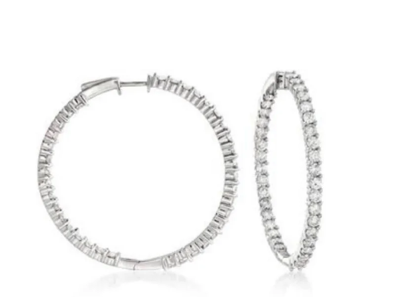 14K White Gold Diamond Hoop Earrings