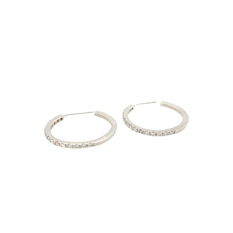 14K White Gold Round Hoop Diamond Earrings