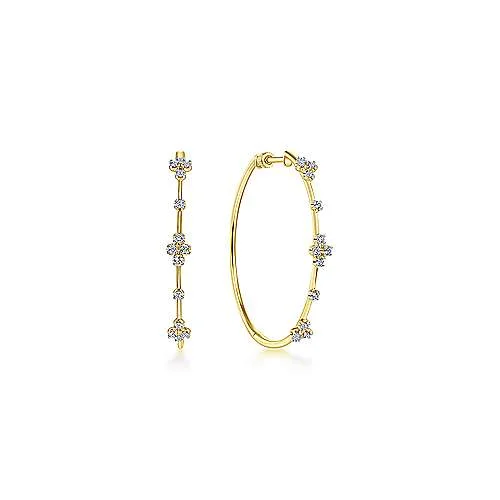 14K Y Gold 0.13ctw Cluster Diamond Hoop Earrings