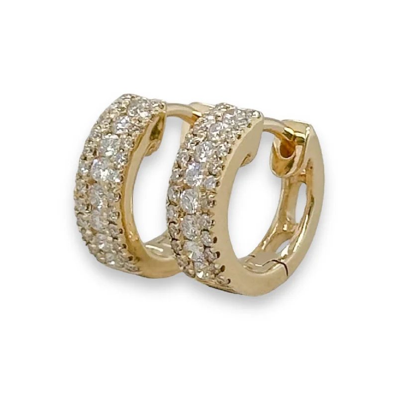 14K Y Gold 0.35ctw Three Row Diamond Hoop Earrings