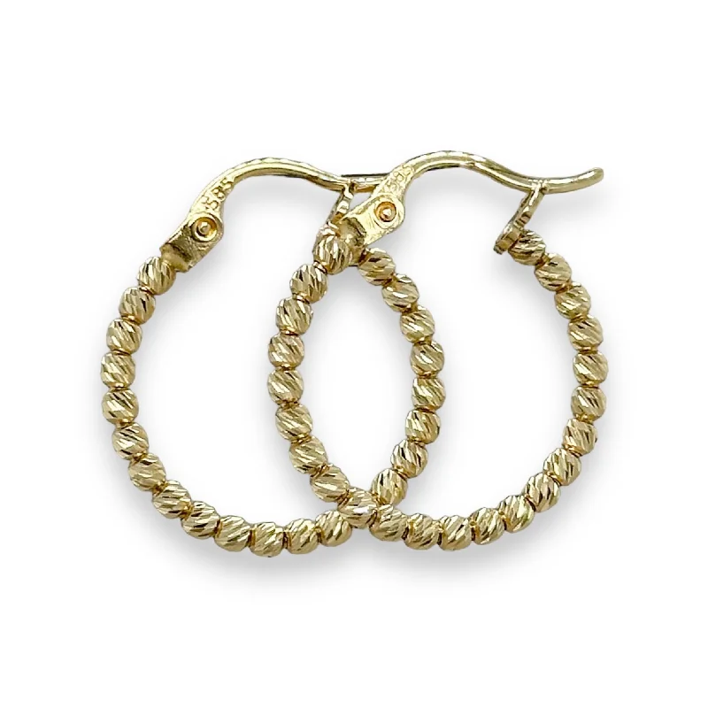 14K Y Gold 19mm Dia Cut Beaded Hoop Earrings