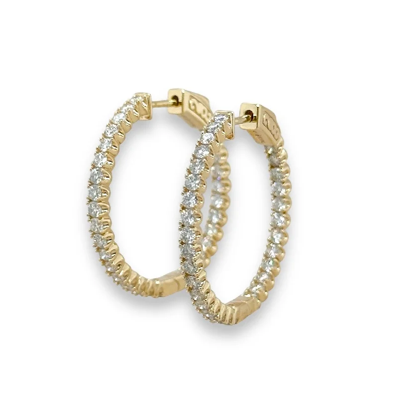 14K Y Gold 2.00ctw 28mm G/SI2 In/Out  Diamond Hoop Earrings