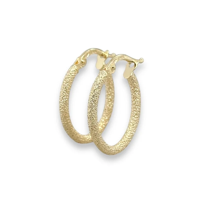 14K Y Gold 20x15.5mm Oval Textured Hoop Earrings