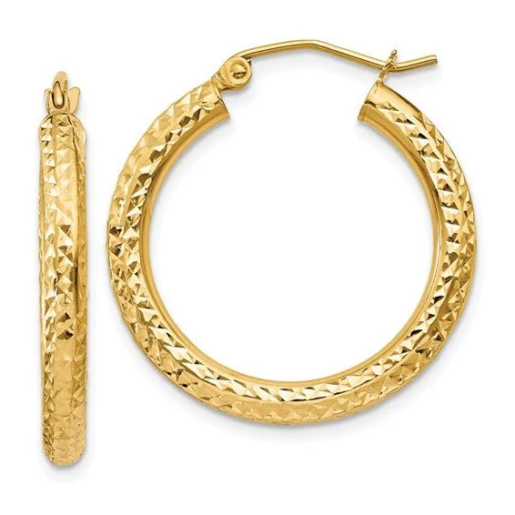 14K Y Gold 25.5mm Dia Cut Hoop Earrings