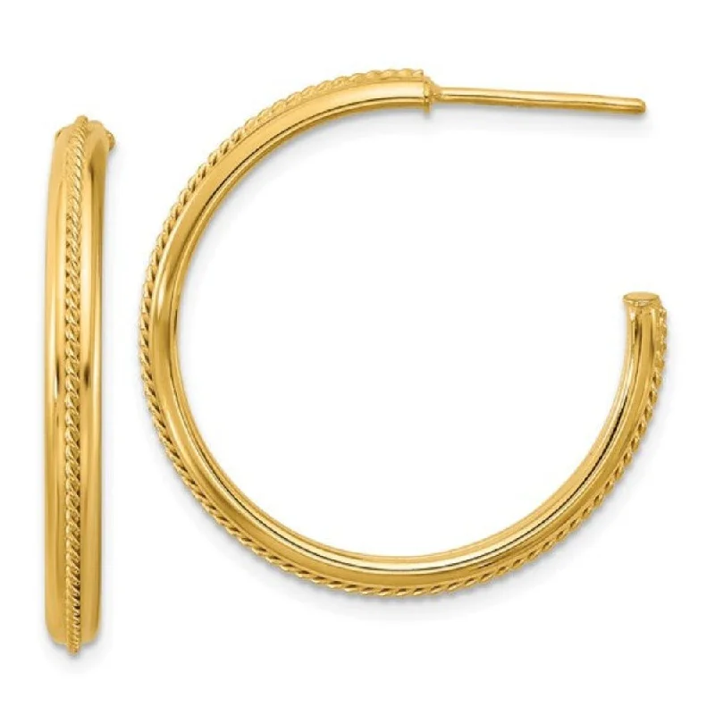 14K Y Gold 29mm Rope Design Round J-Hoop Earrings