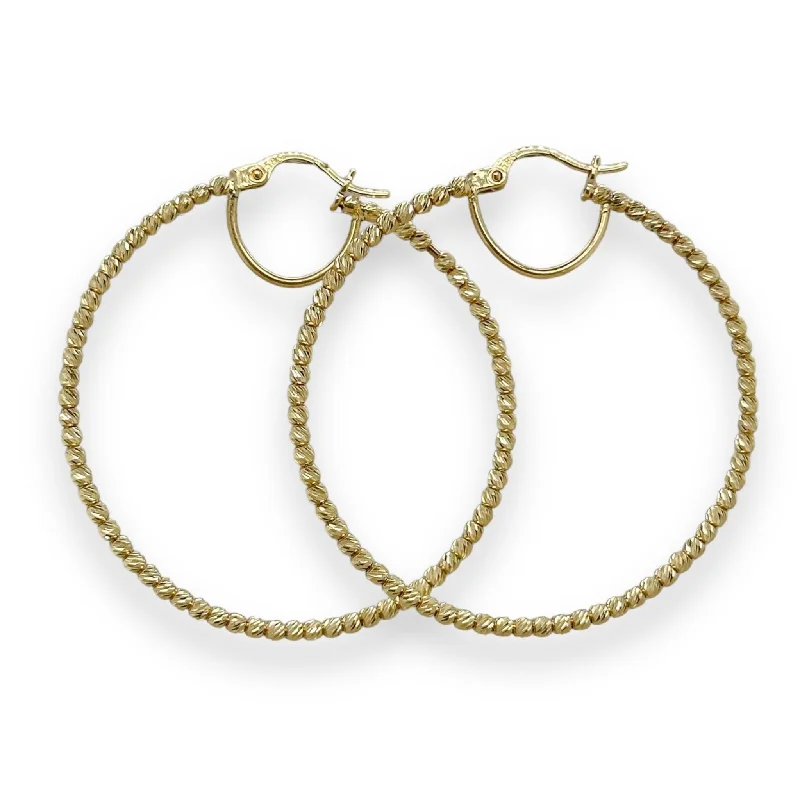 14K Y Gold 47mm Dia Cut Beaded Hoop Earrings