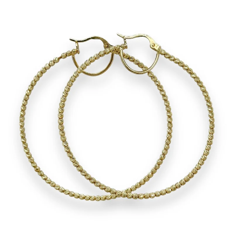 14K Y Gold 55mm Dia Cut Beaded Hoop Earrings