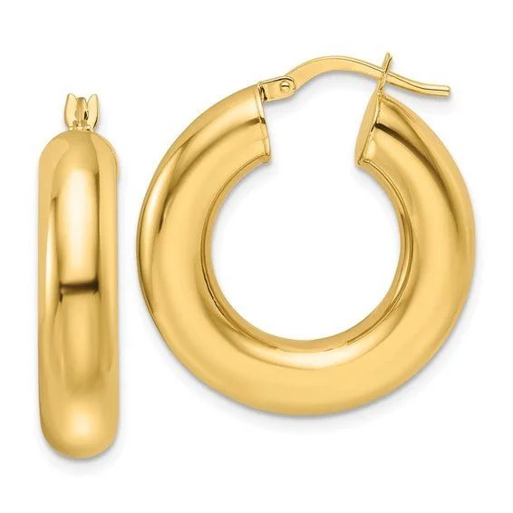 14K Y Gold 6mm Hollow Round Hoop Earrings