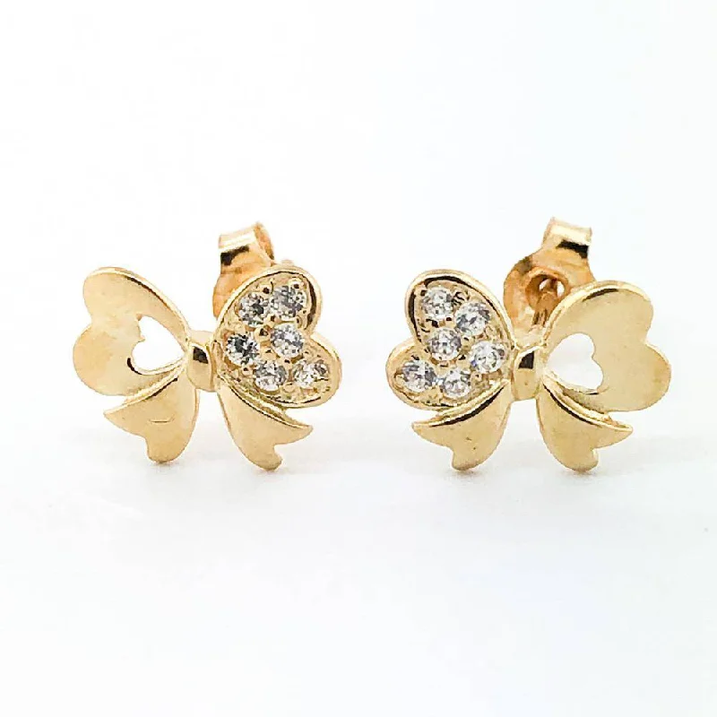 14K Y Gold Bow with Cubic Zirconia Children's Studs