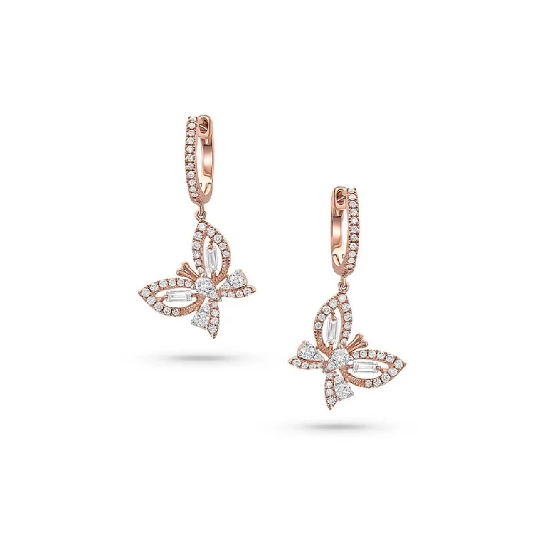 18k Rose Gold Diamond Butterfly Drop Earrings