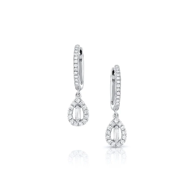 18K White Gold Diamond Huggie Pear Drop Earrings