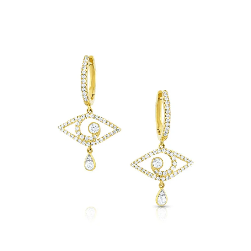 18K Yellow Gold Diamond Chandelier Evil Eye Drop Earrings