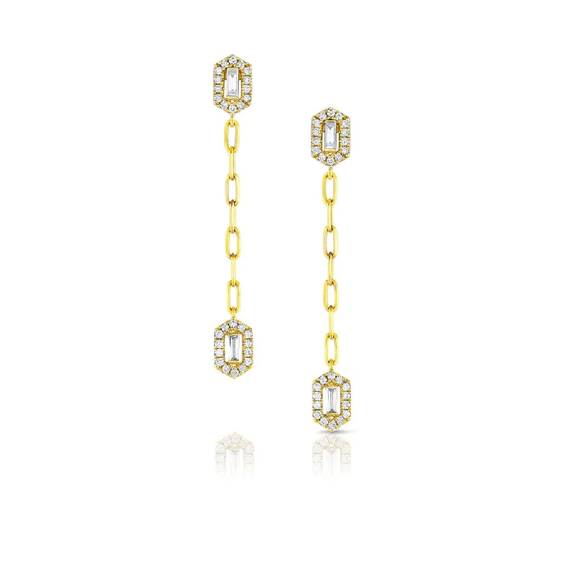 18k Yellow Gold Diamond Paperclip Chain Drop Earrings