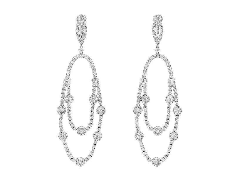 18kt White Gold Diamond Long Drop Chandelier Omega Earrings