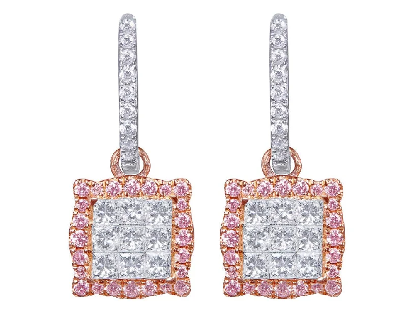 18kt White & Pink Diamond Square Drop Earrings