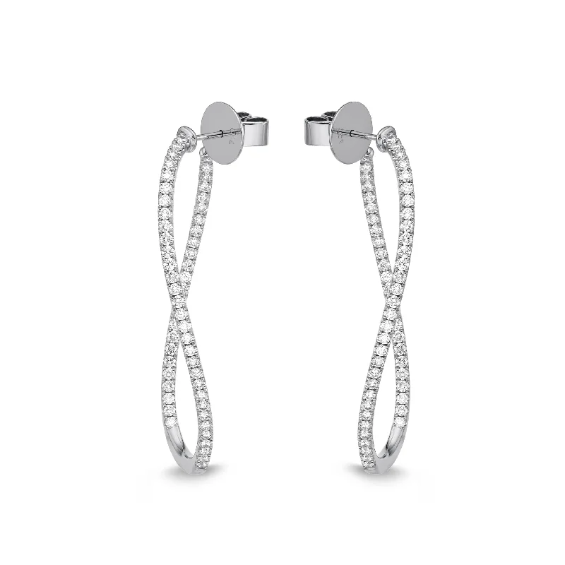 18K White Gold 1 1/2Ct Twist Diamond Hoop Earrings