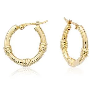 14KG Sm. Round Hoop 3 Sections W/Sd Earrings