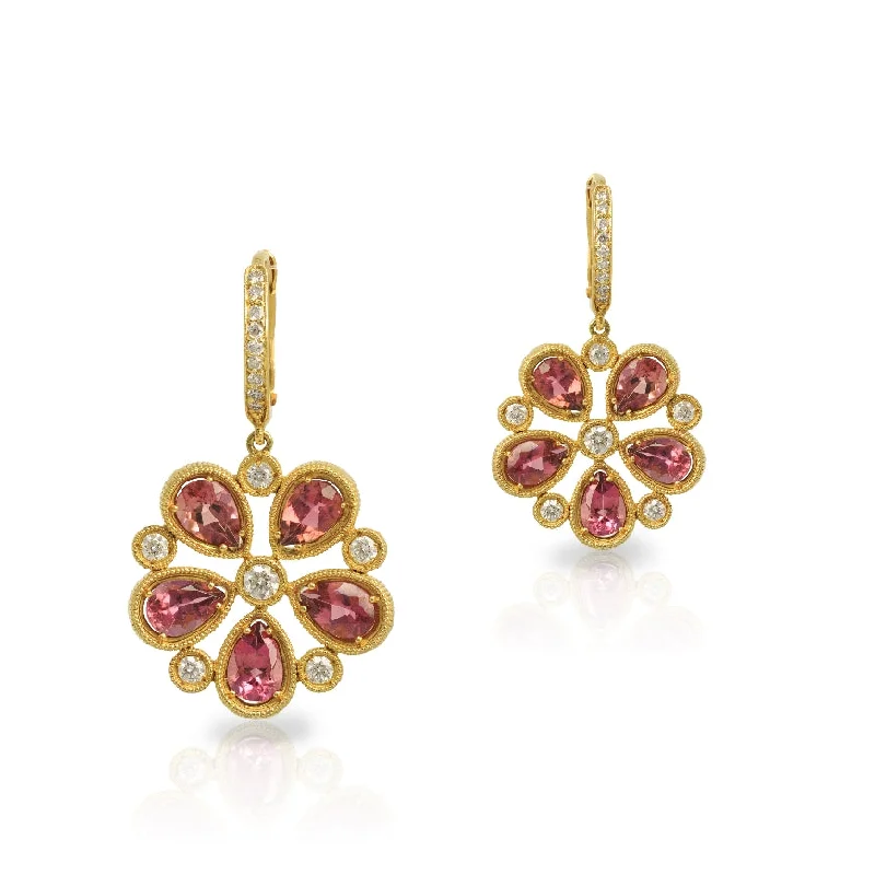 Pink Tourmaline Hibiscus Earrings