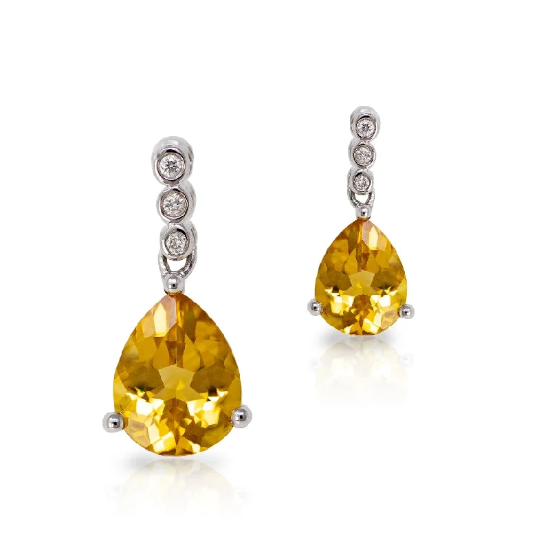 Pear Shape Citrine & Diamond Earrings