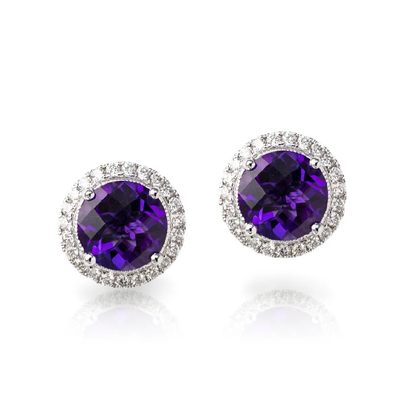 Round Amethyst and Diamond Earrings