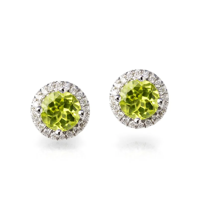 Round Peridot & Diamond Earrings