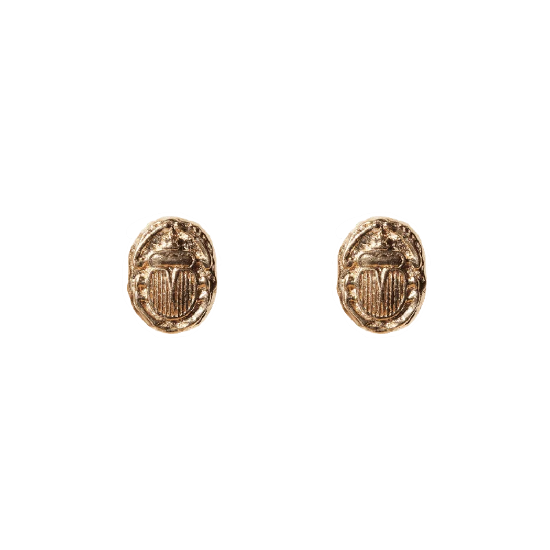 Ancient Scarab Solid Gold Studs