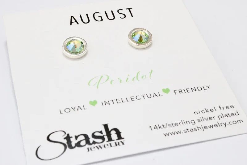 August Birthstone Peridot Crystal Studs